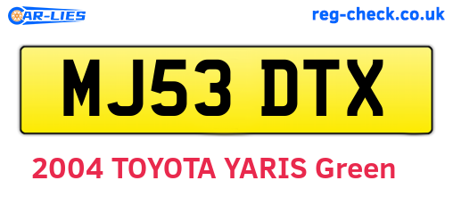 MJ53DTX are the vehicle registration plates.