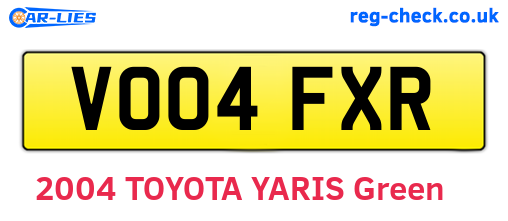 VO04FXR are the vehicle registration plates.
