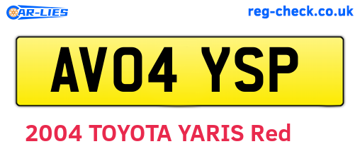 AV04YSP are the vehicle registration plates.
