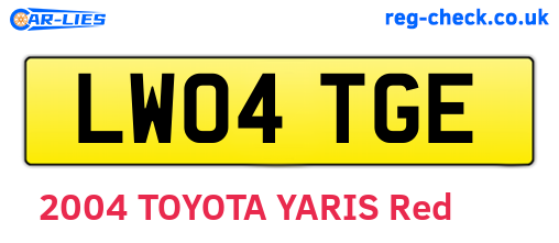 LW04TGE are the vehicle registration plates.