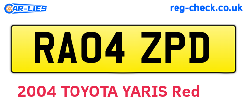 RA04ZPD are the vehicle registration plates.