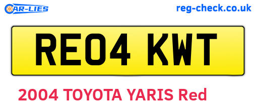 RE04KWT are the vehicle registration plates.