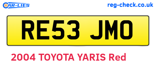 RE53JMO are the vehicle registration plates.