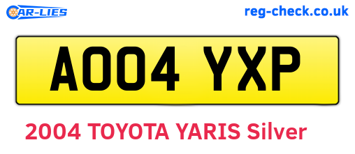 AO04YXP are the vehicle registration plates.