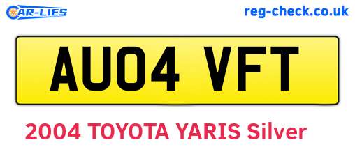 AU04VFT are the vehicle registration plates.