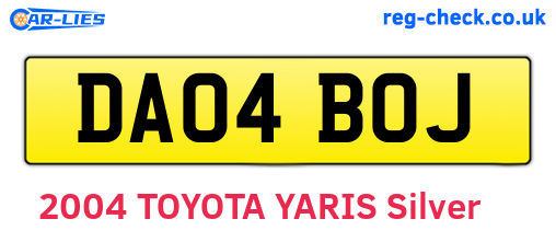 DA04BOJ are the vehicle registration plates.