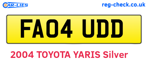 FA04UDD are the vehicle registration plates.