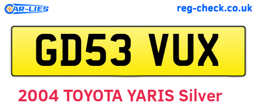 GD53VUX are the vehicle registration plates.