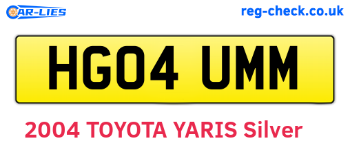 HG04UMM are the vehicle registration plates.