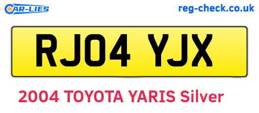 RJ04YJX are the vehicle registration plates.