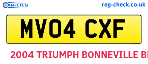 MV04CXF are the vehicle registration plates.