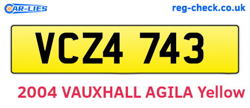 VCZ4743 are the vehicle registration plates.