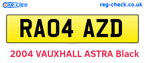 RA04AZD are the vehicle registration plates.