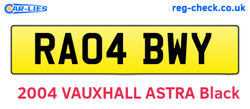 RA04BWY are the vehicle registration plates.