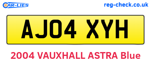 AJ04XYH are the vehicle registration plates.