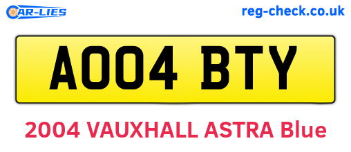 AO04BTY are the vehicle registration plates.