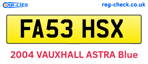 FA53HSX are the vehicle registration plates.