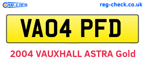 VA04PFD are the vehicle registration plates.
