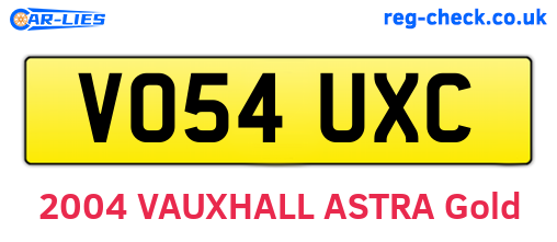 VO54UXC are the vehicle registration plates.
