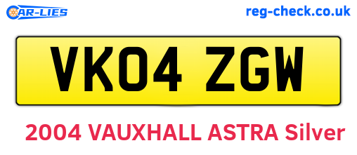 VK04ZGW are the vehicle registration plates.