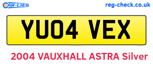 YU04VEX are the vehicle registration plates.