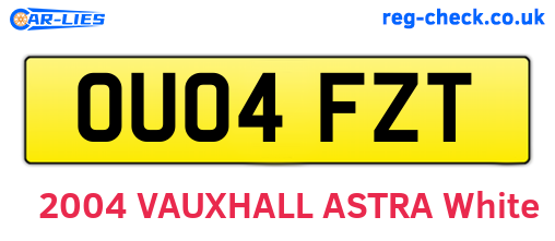 OU04FZT are the vehicle registration plates.
