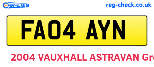 FA04AYN are the vehicle registration plates.