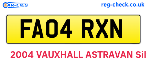 FA04RXN are the vehicle registration plates.