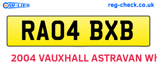 RA04BXB are the vehicle registration plates.