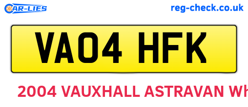 VA04HFK are the vehicle registration plates.