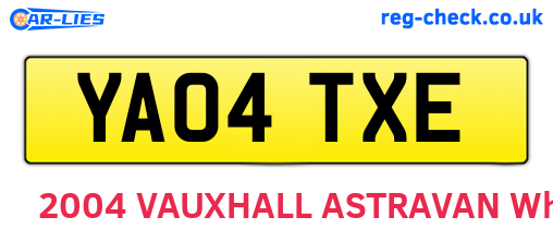 YA04TXE are the vehicle registration plates.