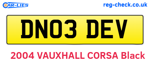 DN03DEV are the vehicle registration plates.