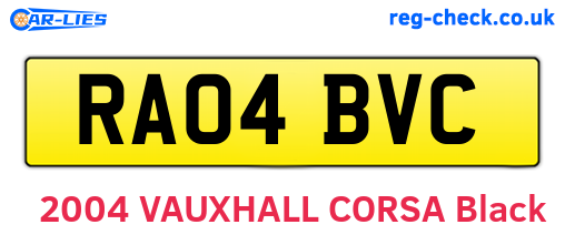 RA04BVC are the vehicle registration plates.