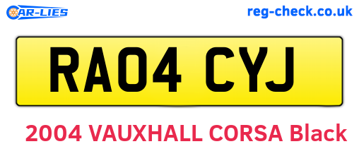 RA04CYJ are the vehicle registration plates.