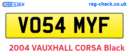 VO54MYF are the vehicle registration plates.