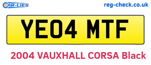 YE04MTF are the vehicle registration plates.