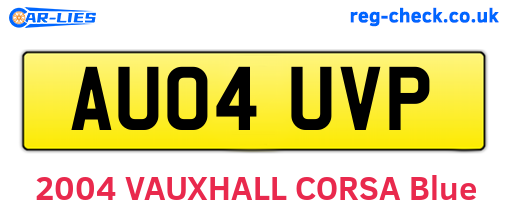 AU04UVP are the vehicle registration plates.