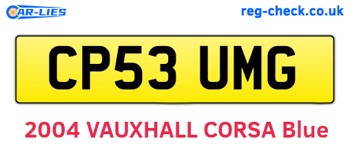 CP53UMG are the vehicle registration plates.