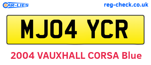 MJ04YCR are the vehicle registration plates.