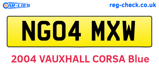NG04MXW are the vehicle registration plates.