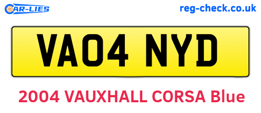 VA04NYD are the vehicle registration plates.