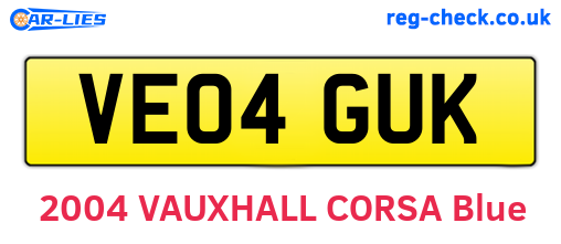 VE04GUK are the vehicle registration plates.