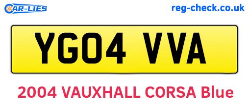 YG04VVA are the vehicle registration plates.