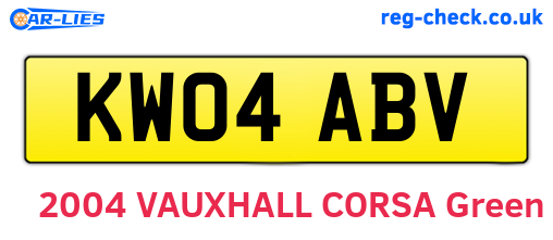 KW04ABV are the vehicle registration plates.