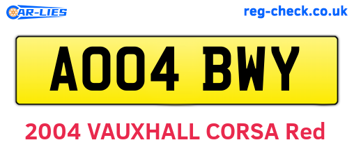 AO04BWY are the vehicle registration plates.