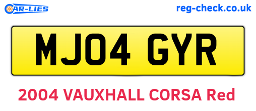 MJ04GYR are the vehicle registration plates.