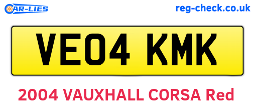 VE04KMK are the vehicle registration plates.