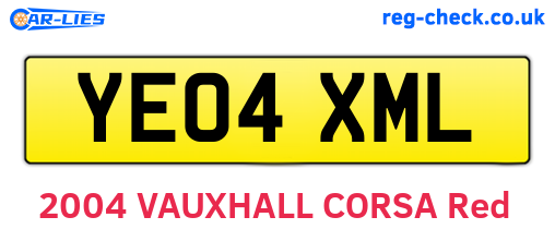 YE04XML are the vehicle registration plates.