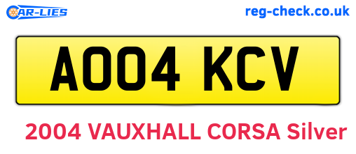 AO04KCV are the vehicle registration plates.