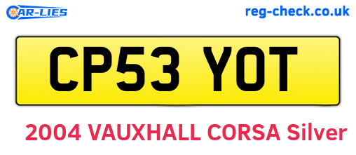CP53YOT are the vehicle registration plates.